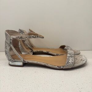 Banana Republic Sandals Snakeskin Leather Ankle Strap Flats Silver Animal Sz 6